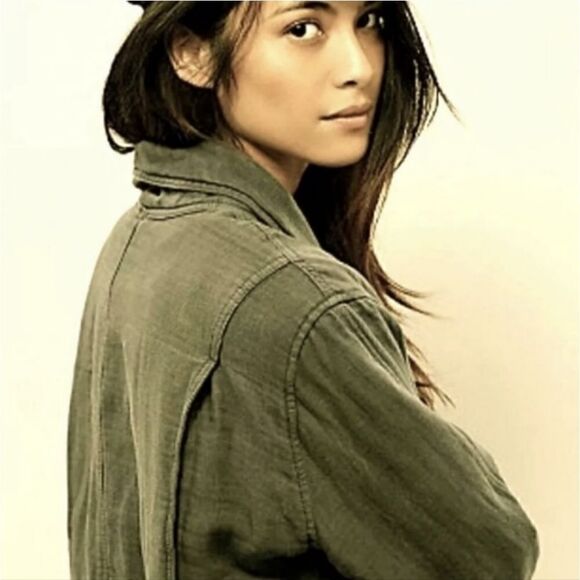 Free People Army Green Military Warp Jacket Cargo Utility Trench belted Size M - Picture 6 of 15